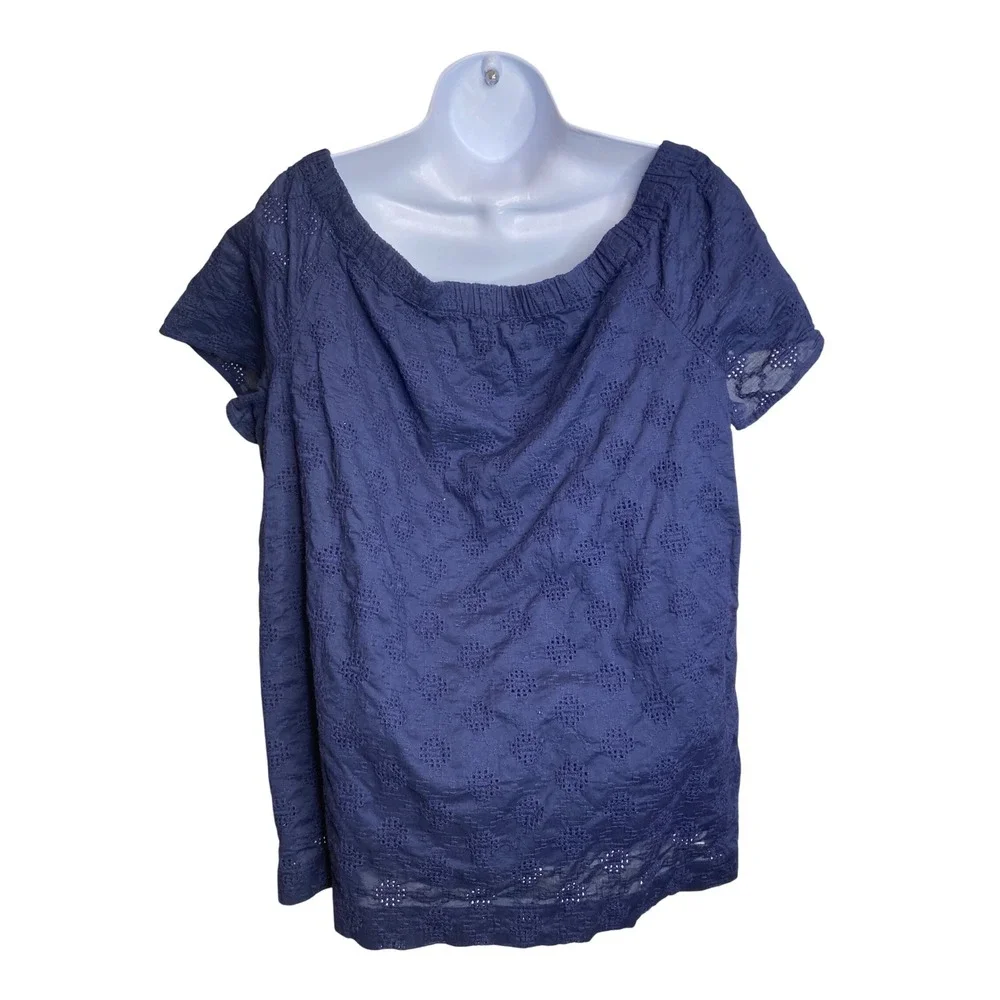Banana Republic Womens Navy Blue‎ Eyelet Off The Shoulder Top Size L Coastal